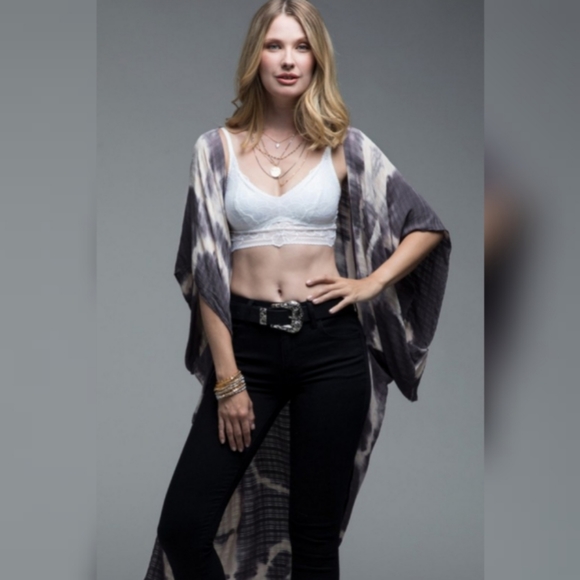 Boho Tie Dye Crochet Kimono Duster or Cover Up - Picture 2 of 6